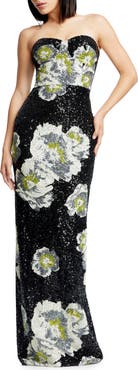 Dress the Population Vada Floral Sequin Strapless Gown