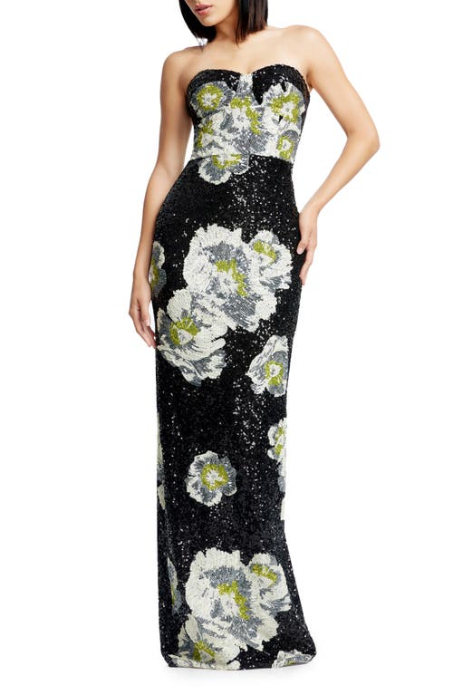 DRESS THE POPULATION DRESS THE POPULATION VADA FLORAL SEQUIN STRAPLESS GOWN