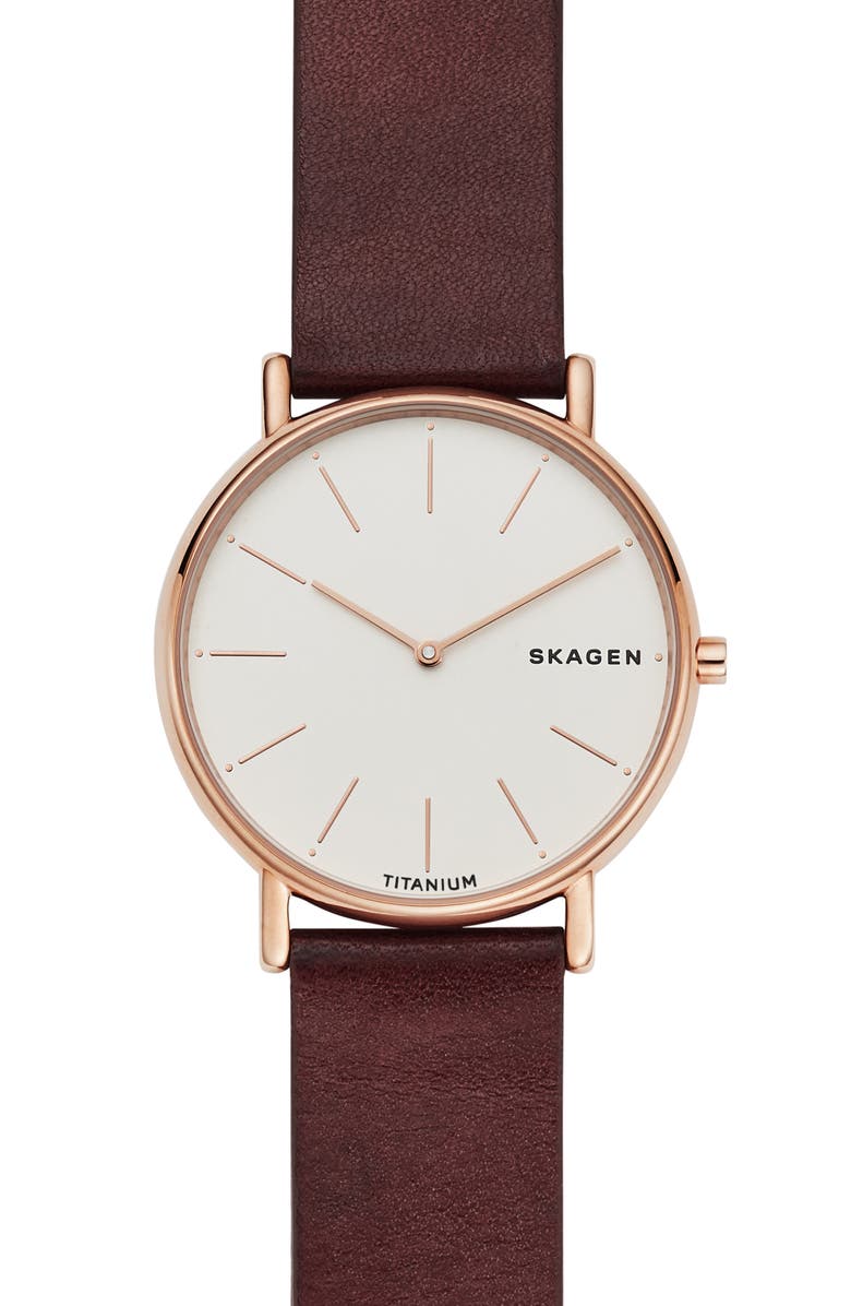 Skagen Signatur Leather Strap Watch, 40mm, Main, color, 