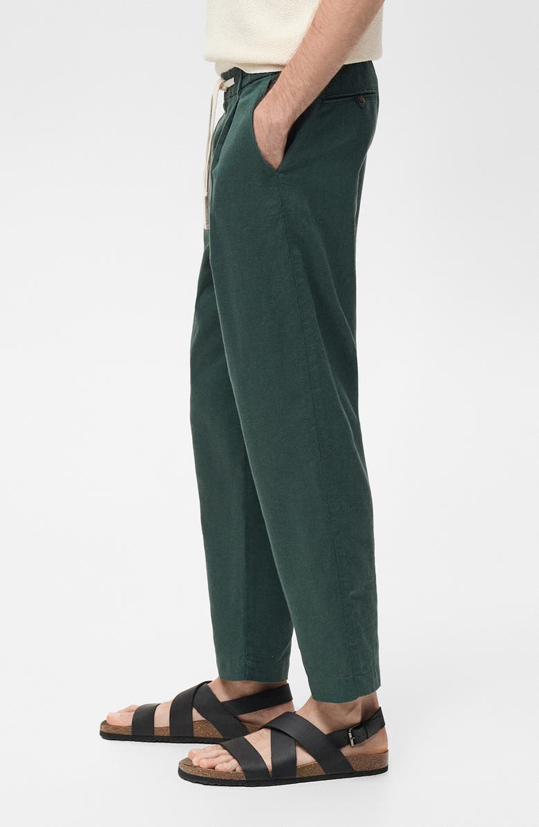 MANGO Slim Fit Linen & Cotton Drawstring Pants, Alternate, color, Dark Green