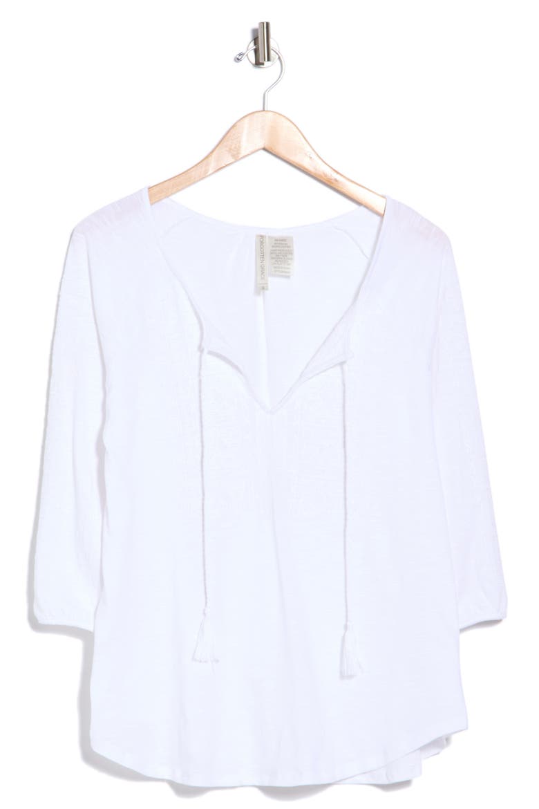 Embroidered Sleeve Peasant Top, Alternate, color, WHITE