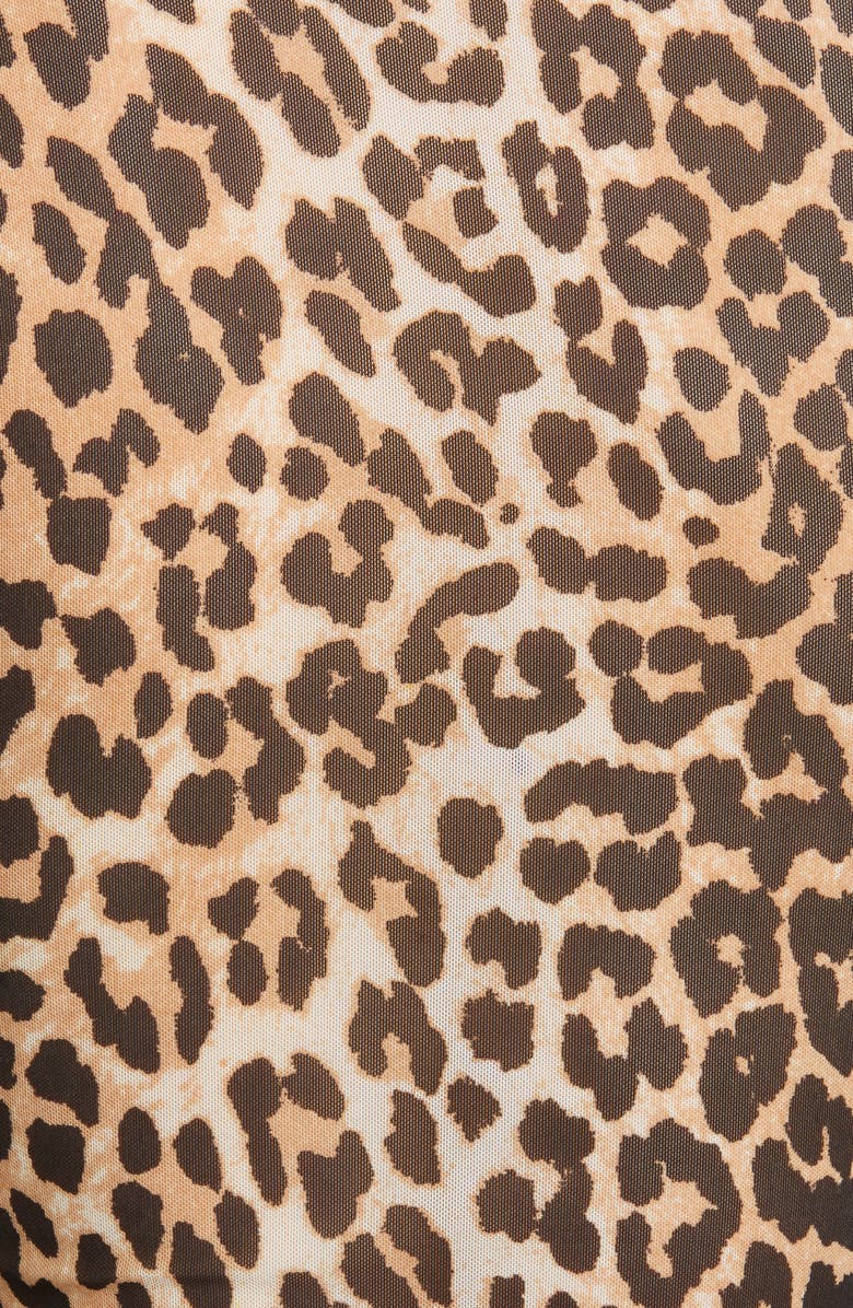 Ganni Leopard Print Mesh Turtleneck, Alternate, color, 
