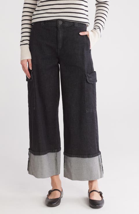 Skyrise Cuffed Wide Leg Cargo Jeans