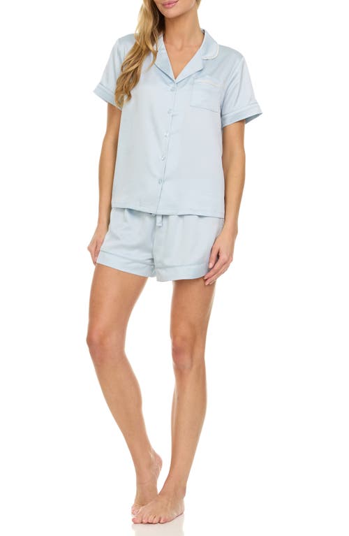 Flora Nikrooz Satin Short Pajamas With Faux Pearl Trim In Ice Flow