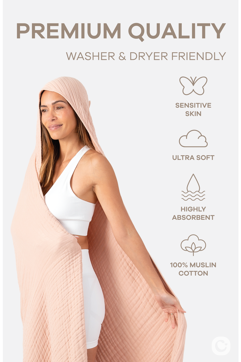 Adult Muslin Hooded Towel, Alternate, color, Blush