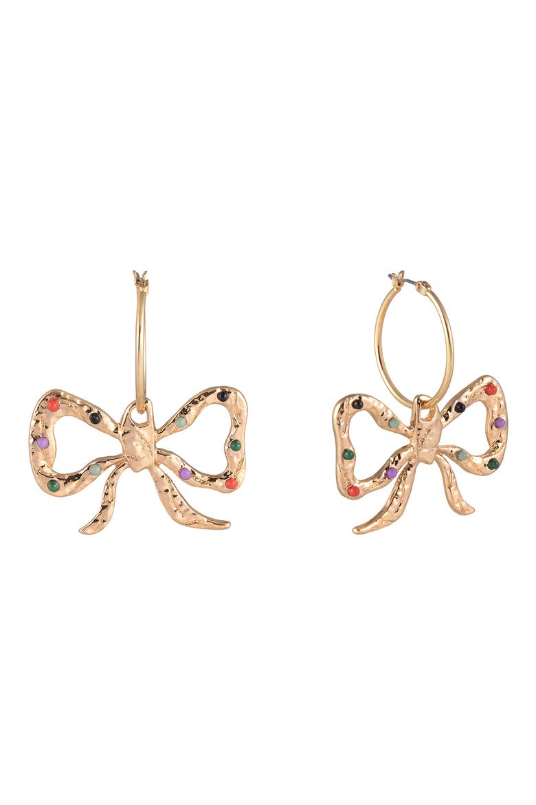 Multicolor Stone Bow Drop Earrings, Alternate, color, GOLD