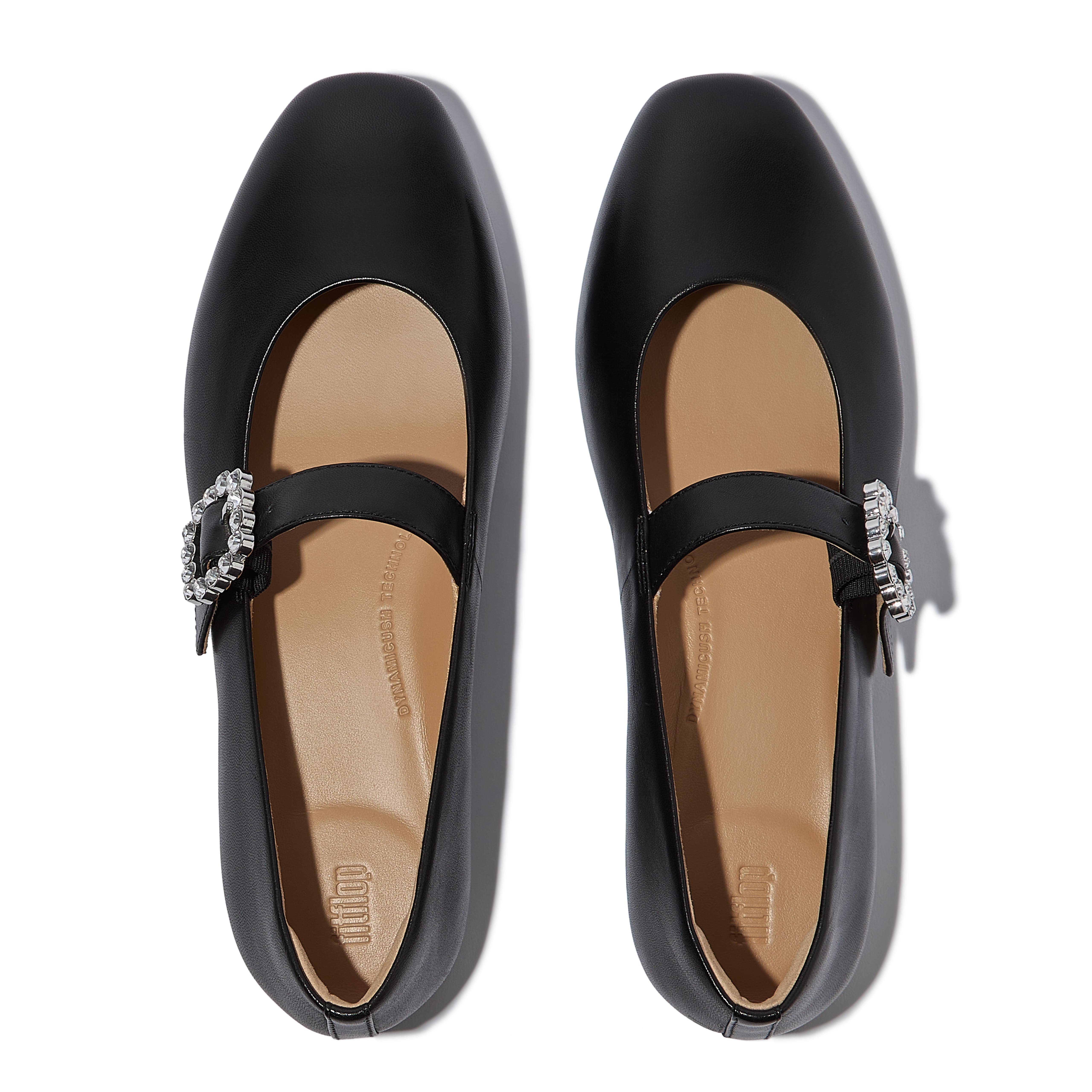 FitFlop Delicato Crystal-Buckle Leather Mary Janes, Alternate, color, Black