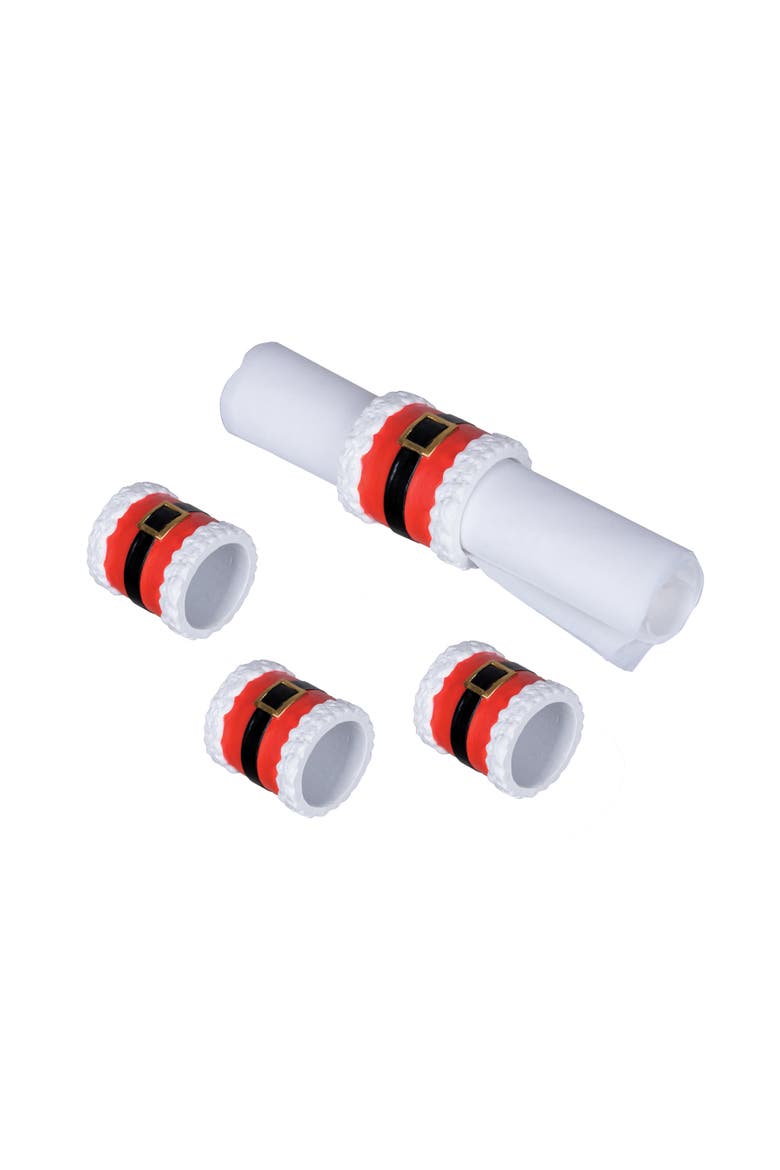 Santa Belt Napkin Rings Set of 4, Main, color, Red