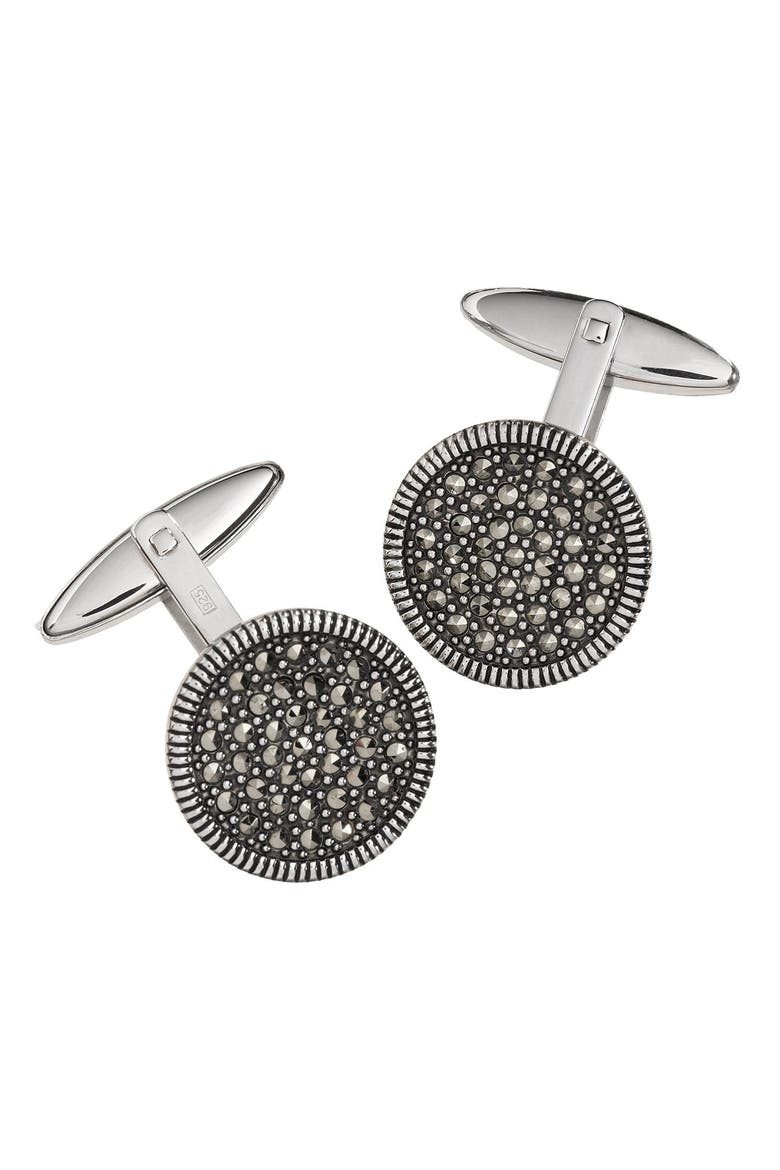 Round Marcasite Pave Sterling Cufflinks, Main, color, SILVER/ MARCASITE