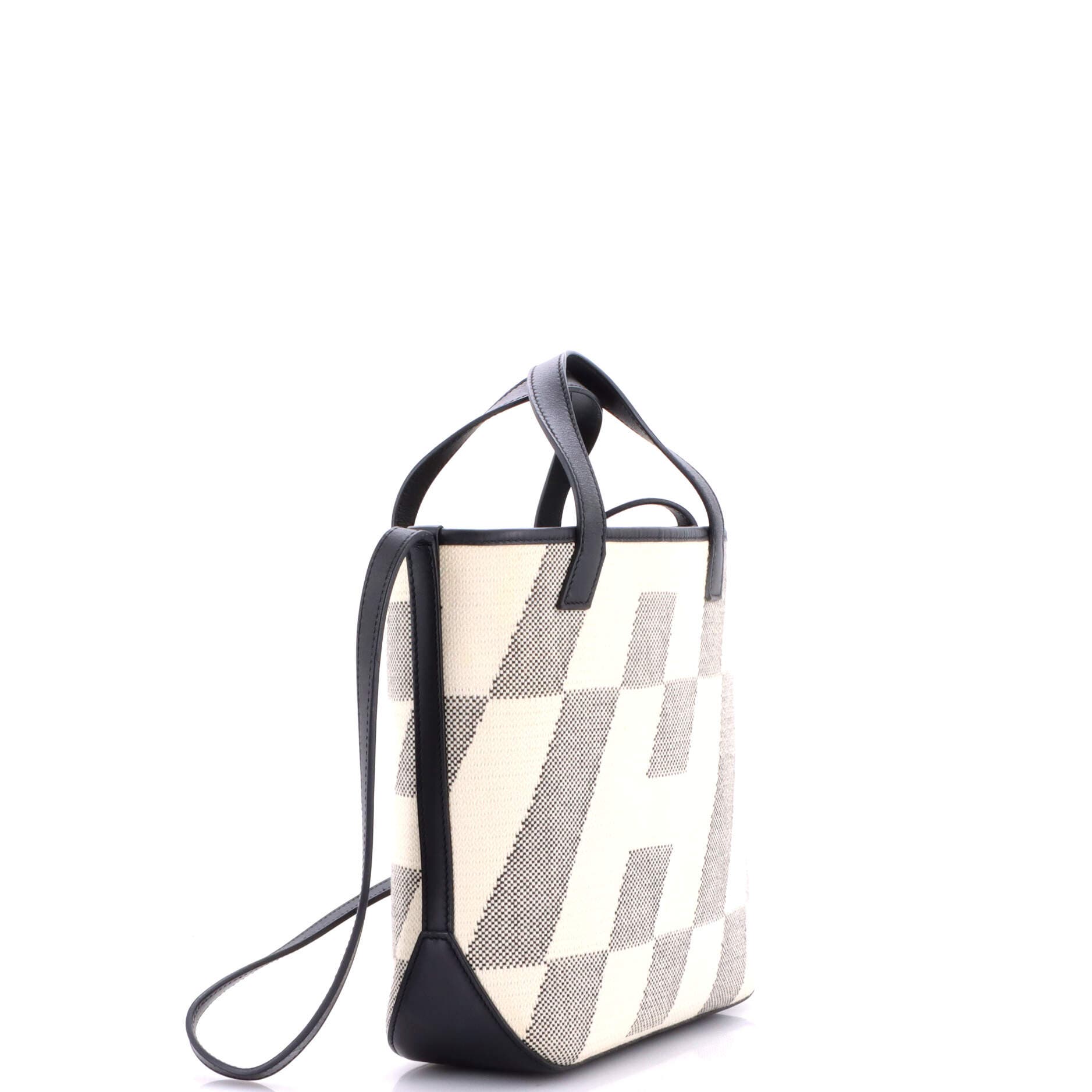 Cabas H en Biais Tote Canvas with Leather 27, Alternate, color, Noir