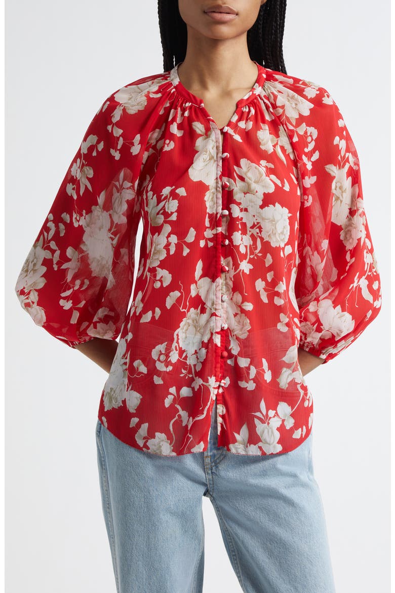Teagan Puff Sleeve Top, Alternate, color, RED/ IVORY IKEBANA