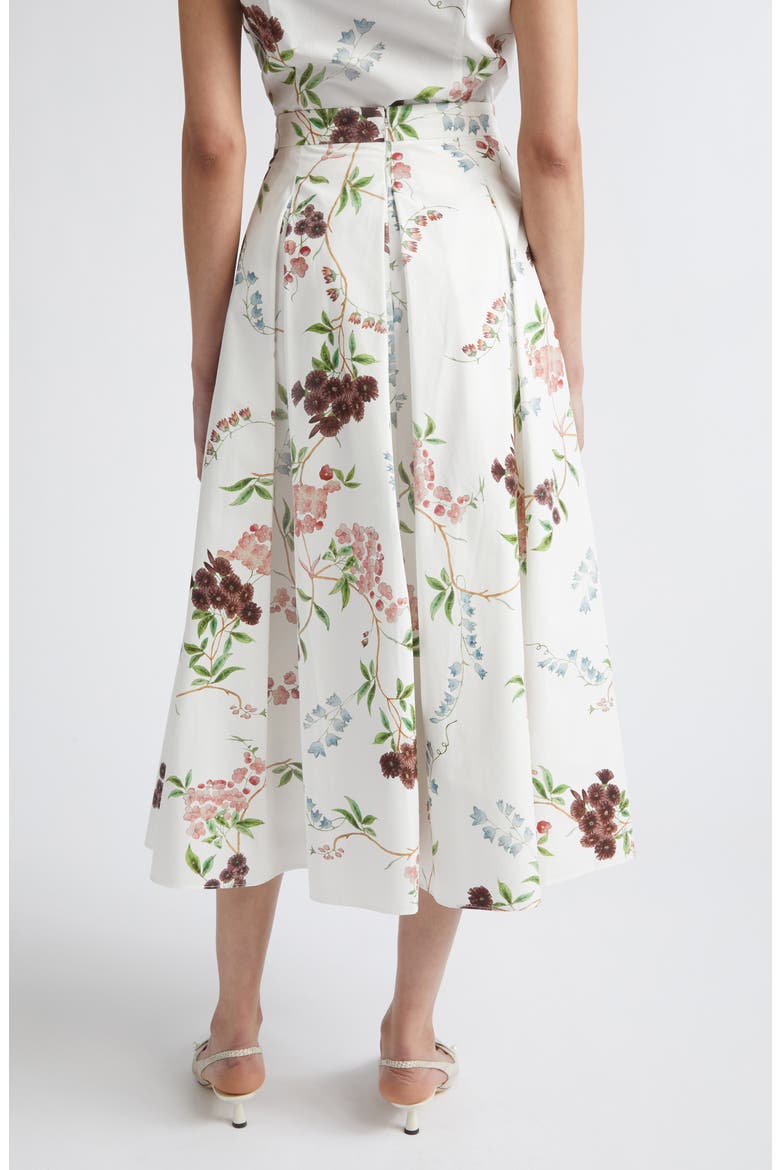 Chintz Floral Pleated Organic Cotton Poplin A-Line Midi Skirt, Alternate, color, FRENCH CHINTZ MULTI WHITE