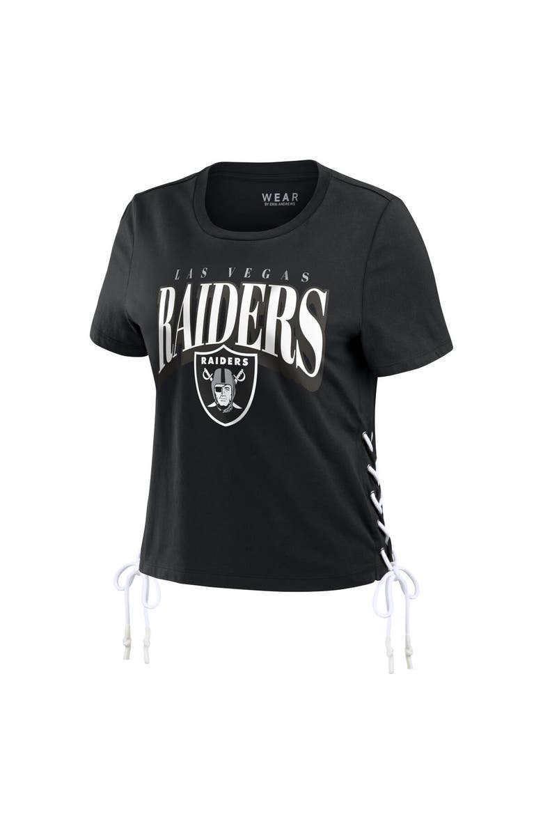 WEAR by Erin Andrews Women's WEAR by Erin Andrews Black Las Vegas Raiders Lace Up Side Modest Cropped T-Shirt, Alternate, color,