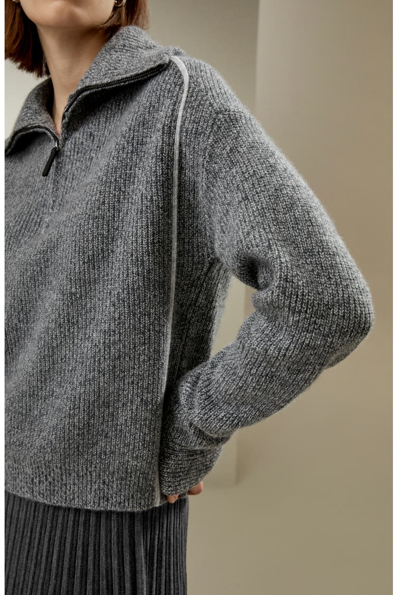 Women's Cashmere Half Zip-Up Ribbed Sweater, Alternate, color, Mixed Gray