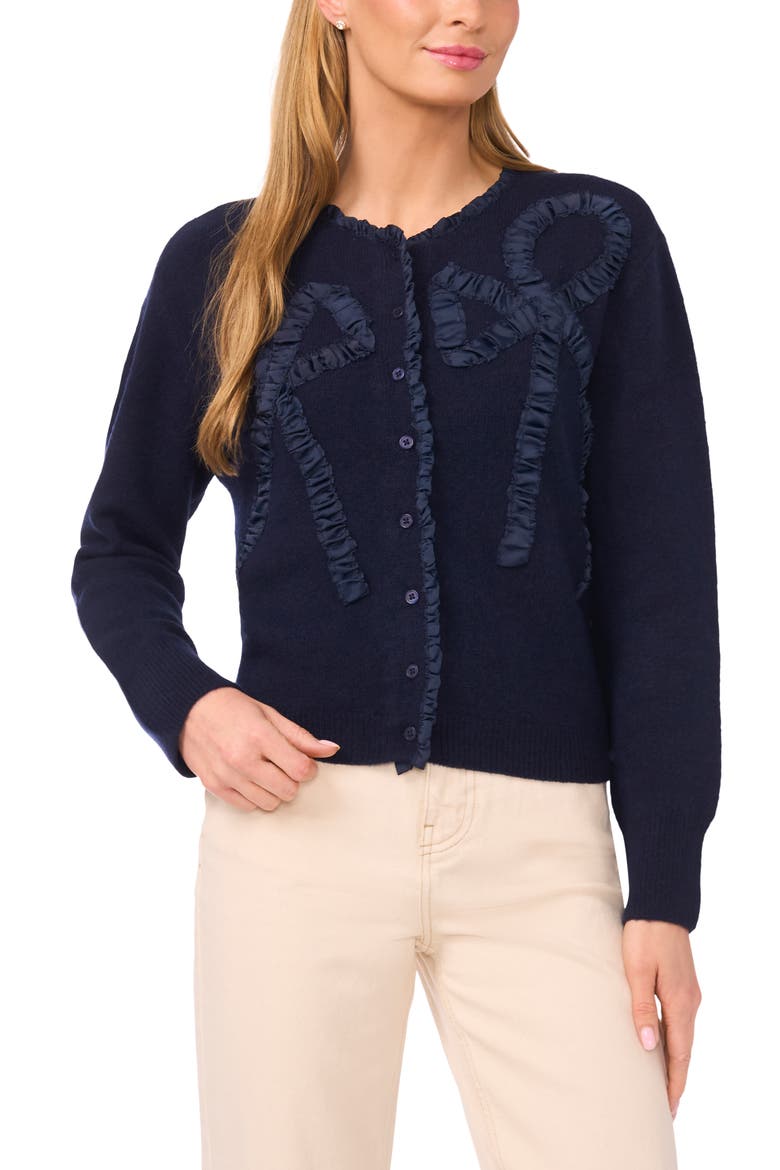 Ruffle Bow Cardigan, Alternate, color, CLASSIC NAVY