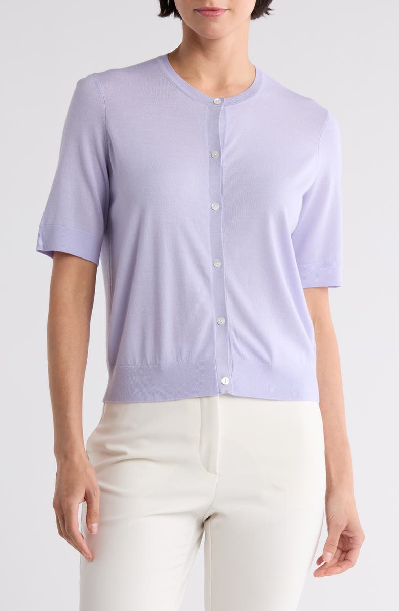 Theory Short Sleeve Wool Cardigan, Main, color,
