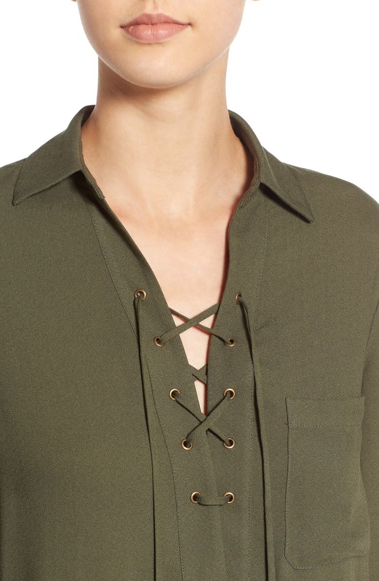 WAYF Lace-Up Shirtdress, Alternate, color, 