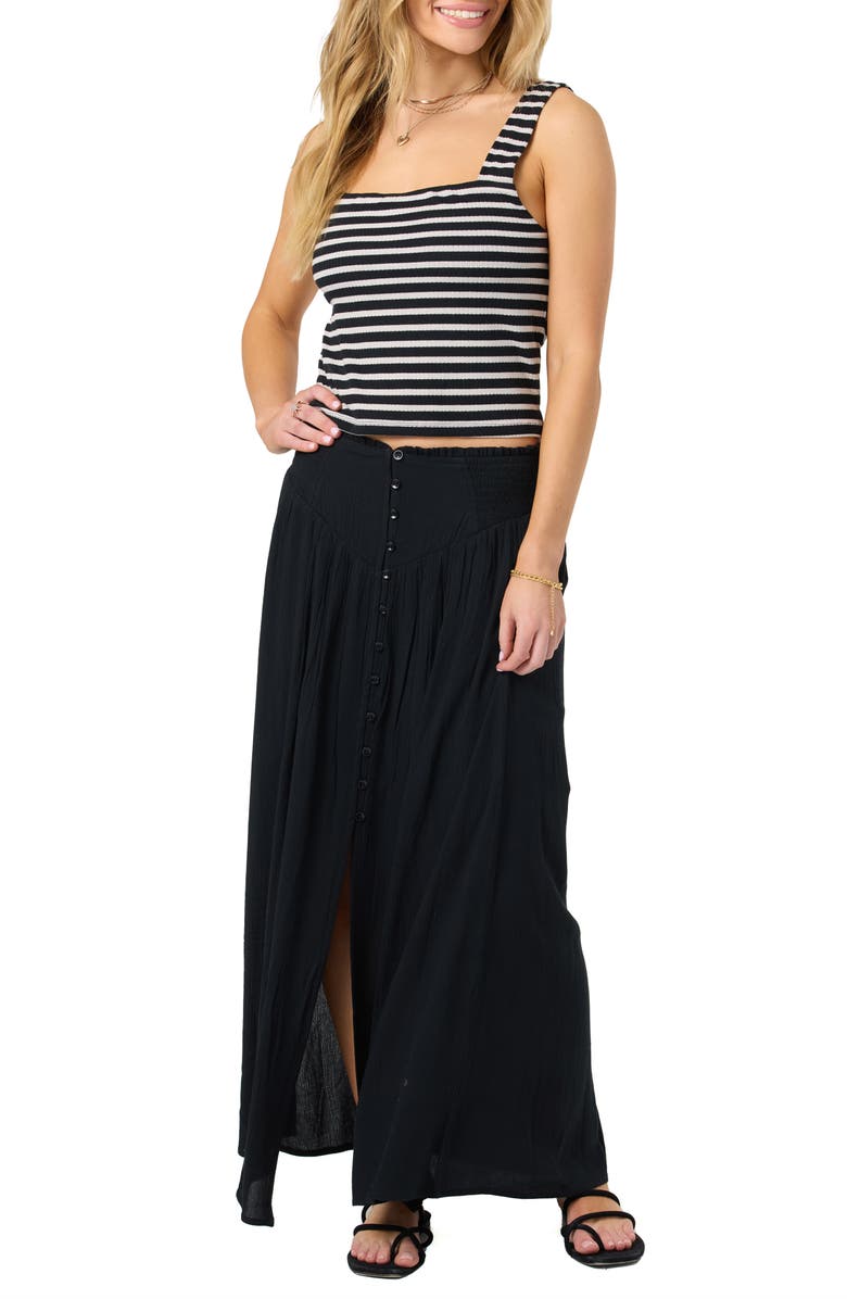 O'Neill Tryston Button Front Midi Skirt, Alternate, color, Black