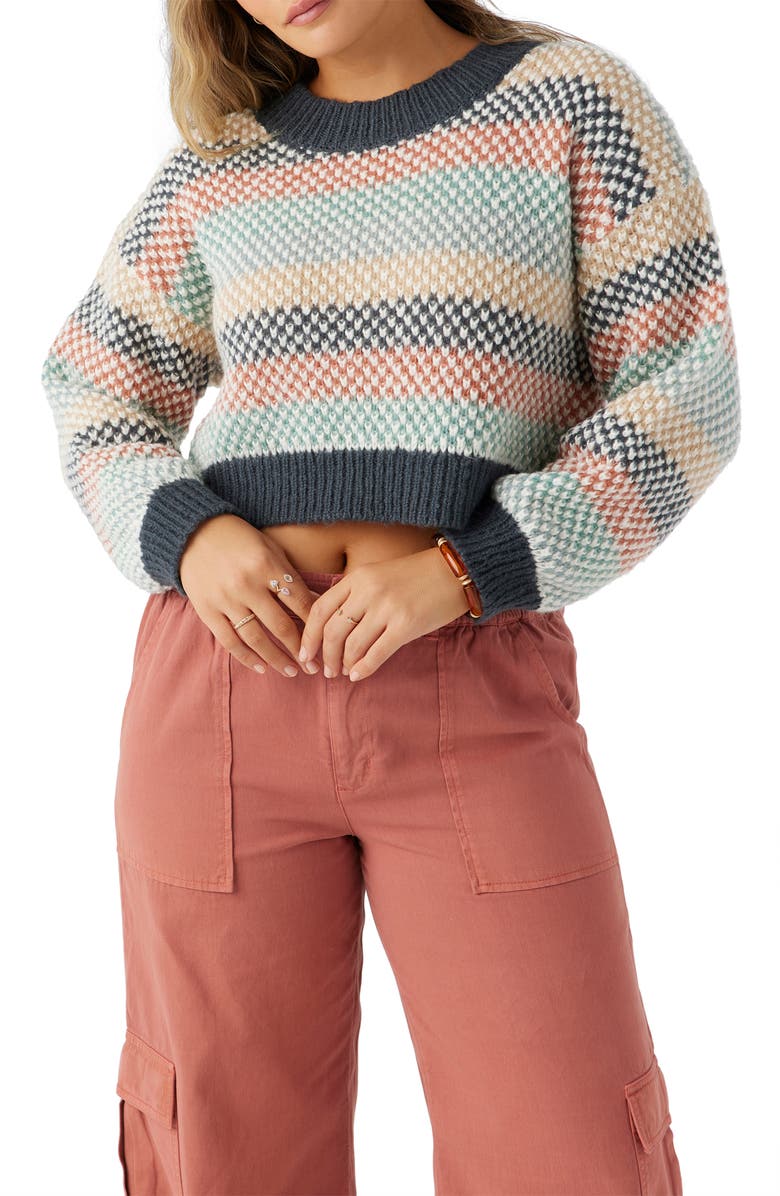O'Neill Billie Stripe Crop Crewneck Sweater, Main, color, 