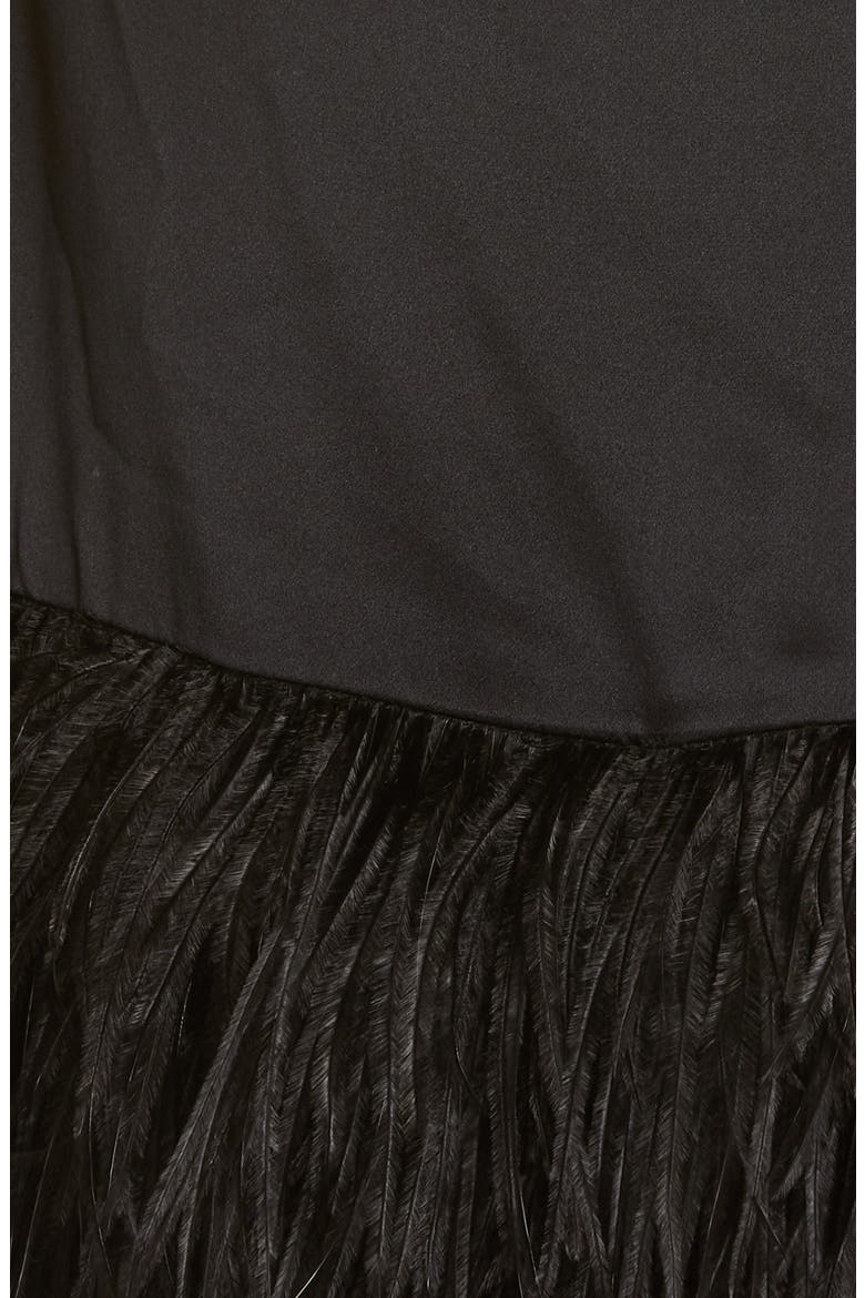 Barb Feather Hem Silk Halter Dress, Alternate, color, BLACK