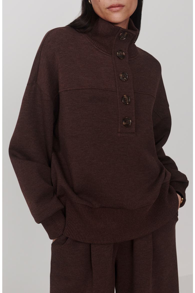 Bronya Button Placket Sweatshirt, Main, color, COFFEE BEAN MARL