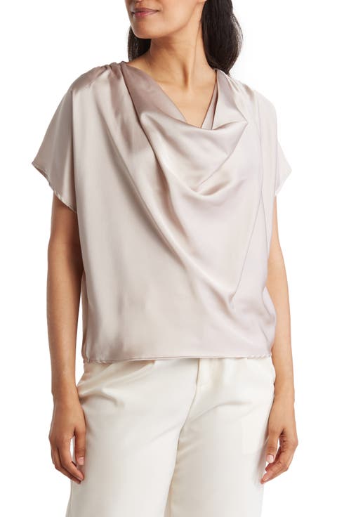 Cowl Neck Short Sleeve Satin Top