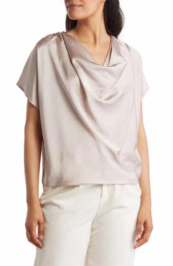 Renee C Cowl Neck Short Sleeve Satin Top