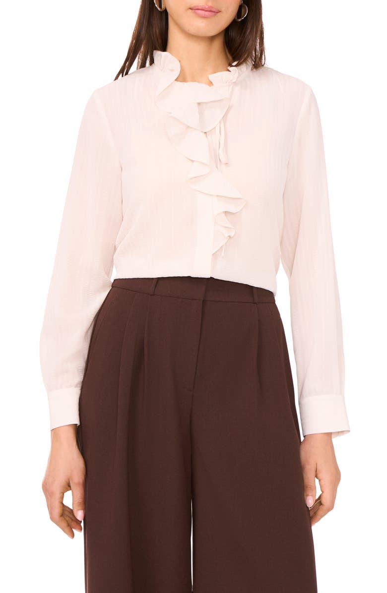 Vince Camuto Stripe Ruffle Button-Up Shirt, Main, color, Birch