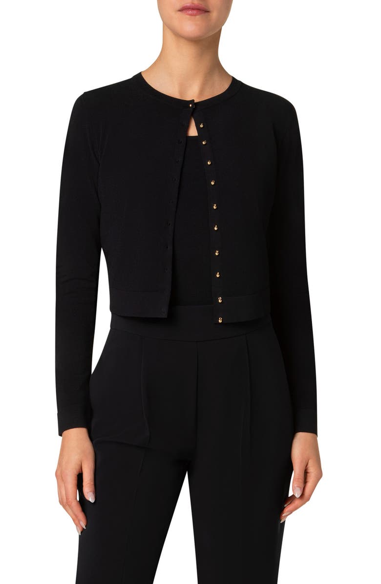 Akris punto Crop Crewneck Cardigan, Main, color, Black