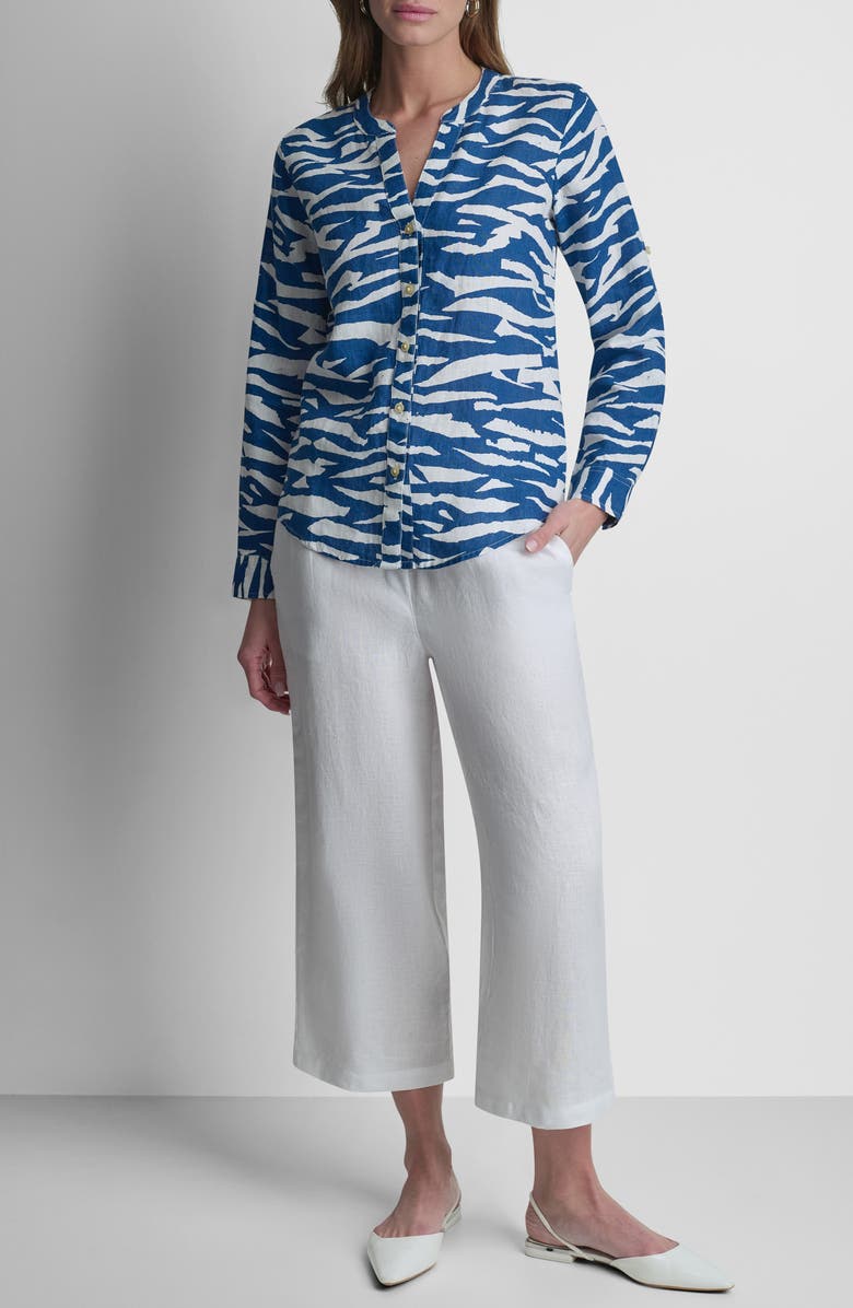 DKNY Print Linen Shirt, Alternate, color, Tidal Break
