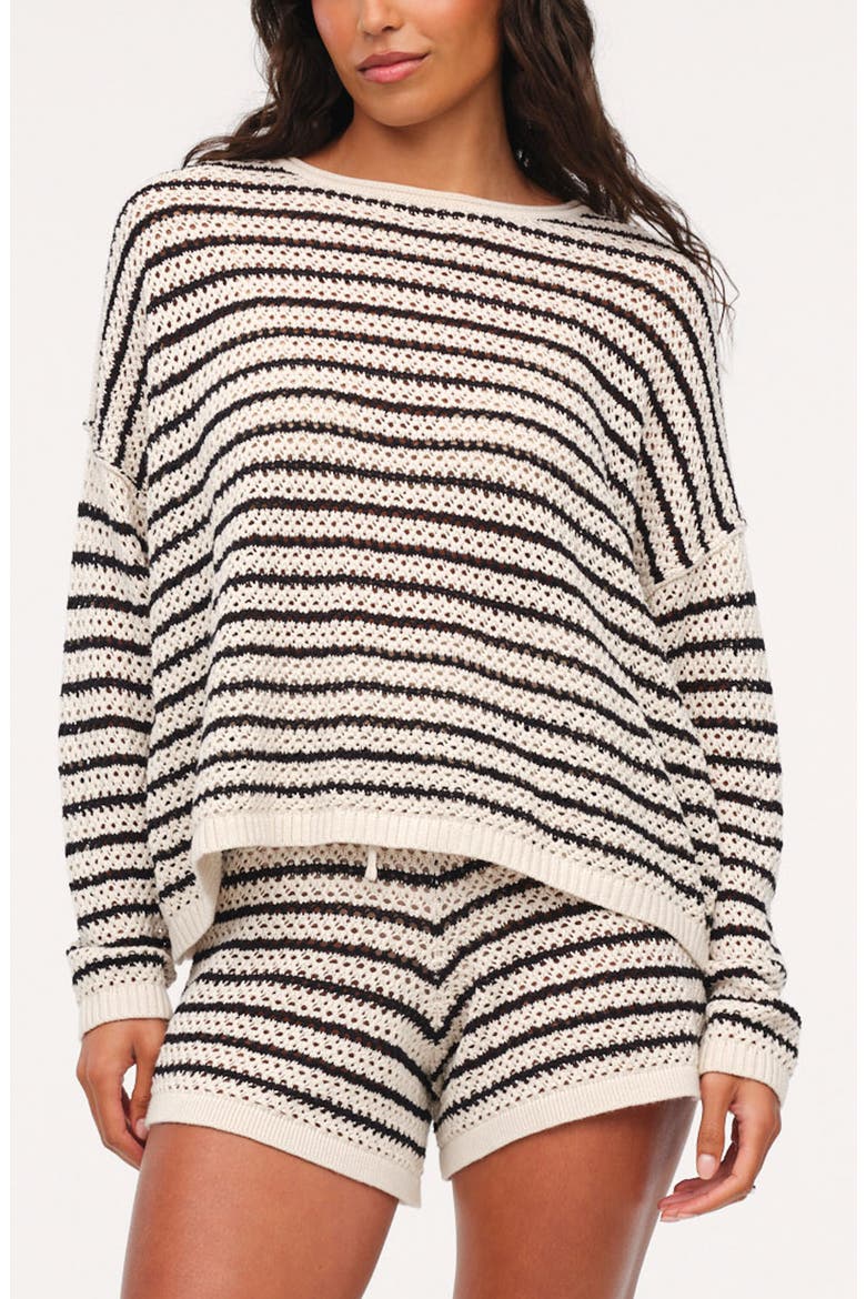 Stripe Crochet Sweater, Main, color, BONE STRIPE