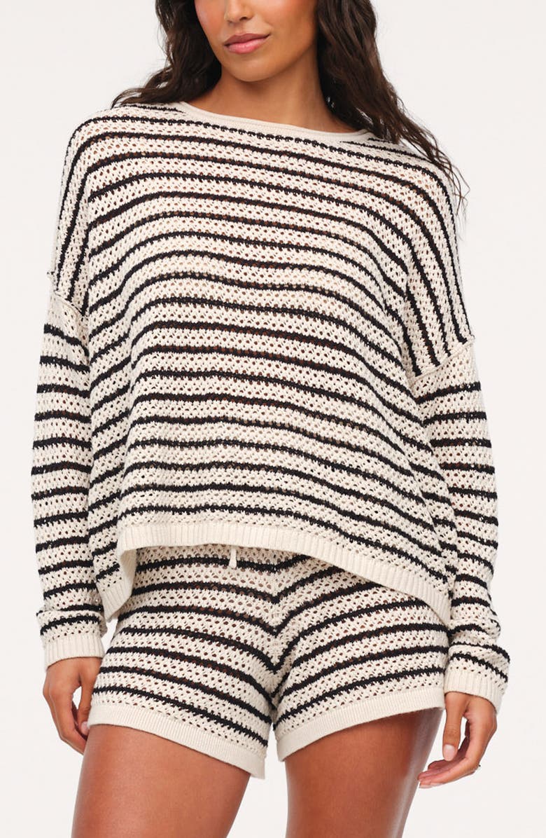 nuuds Stripe Crochet Sweater, Main, color, Bone Stripe