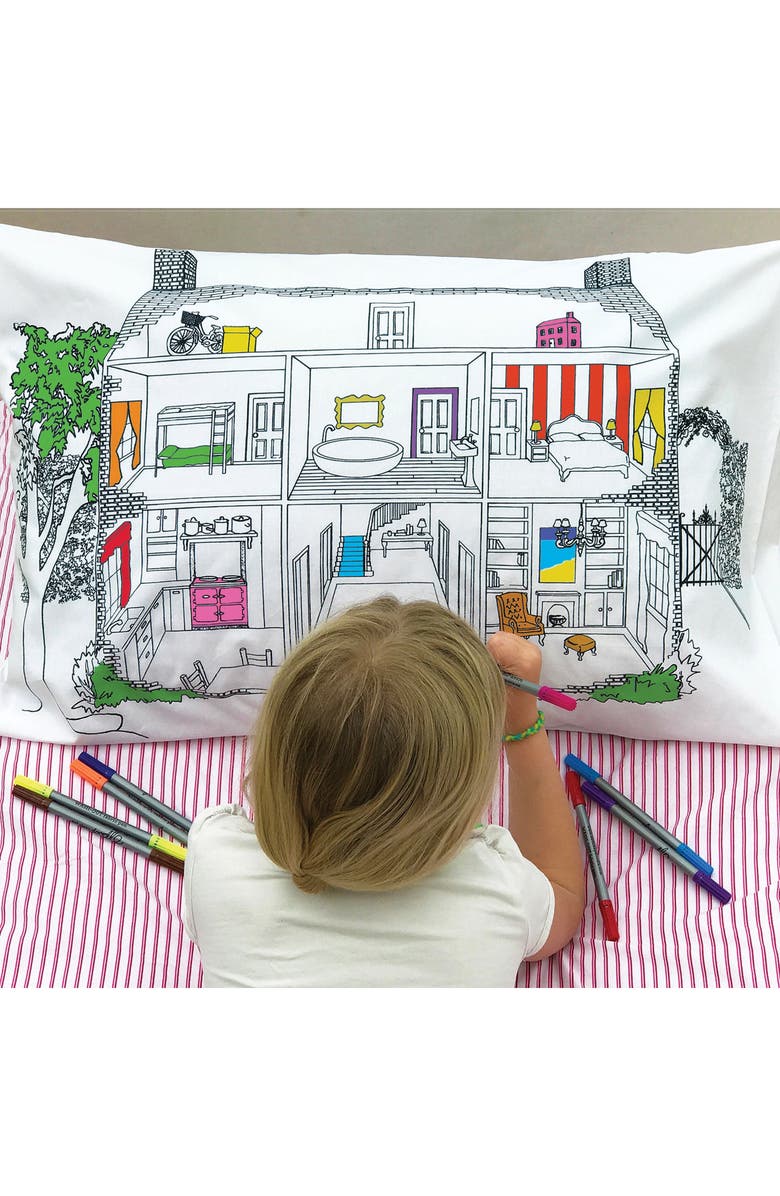 Eat Sleep Doodle Color Your Own Pillowcase Decorator, Alternate, color, White
