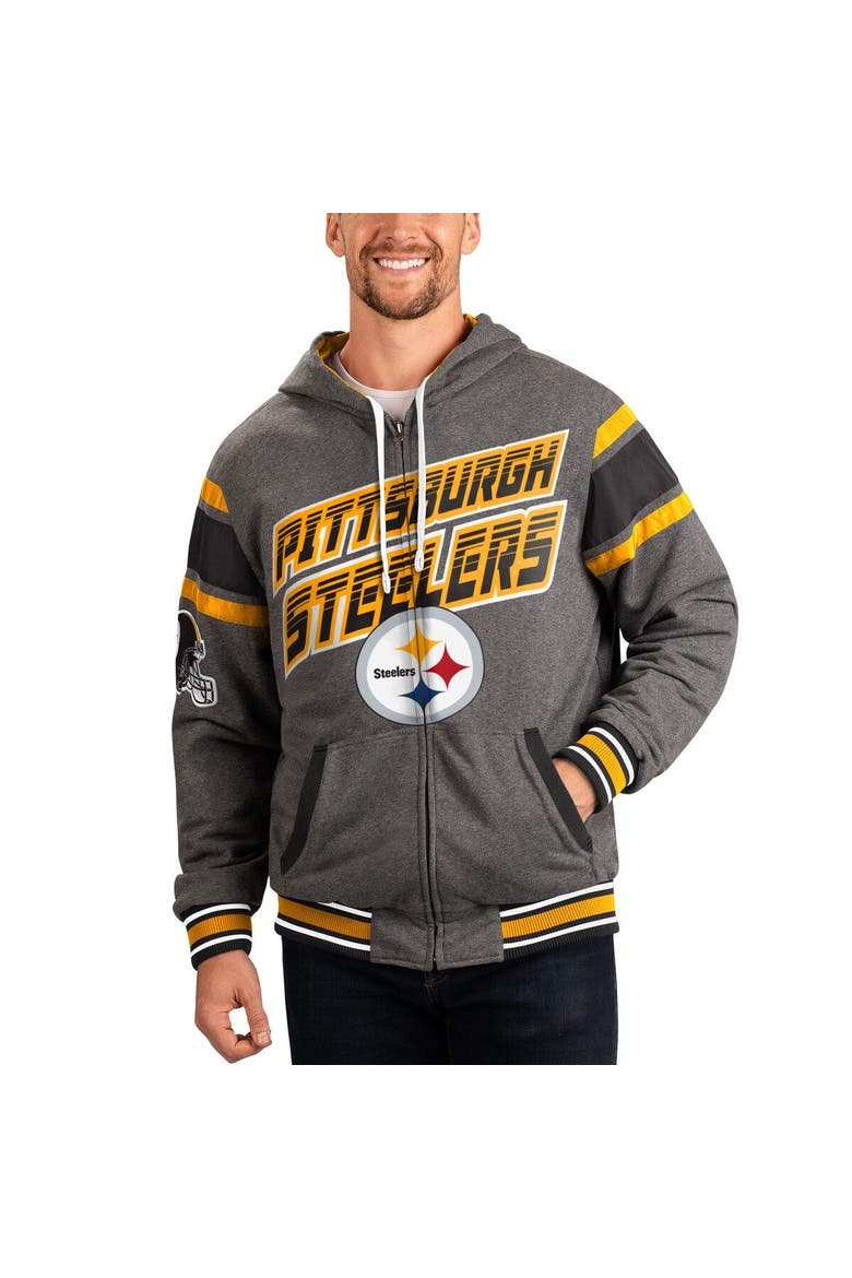 Men's G-III Sports by Carl Banks Black/Gray Pittsburgh Steelers Extreme Full Back Reversible Hoodie Full-Zip Jacket, Main, color, Black