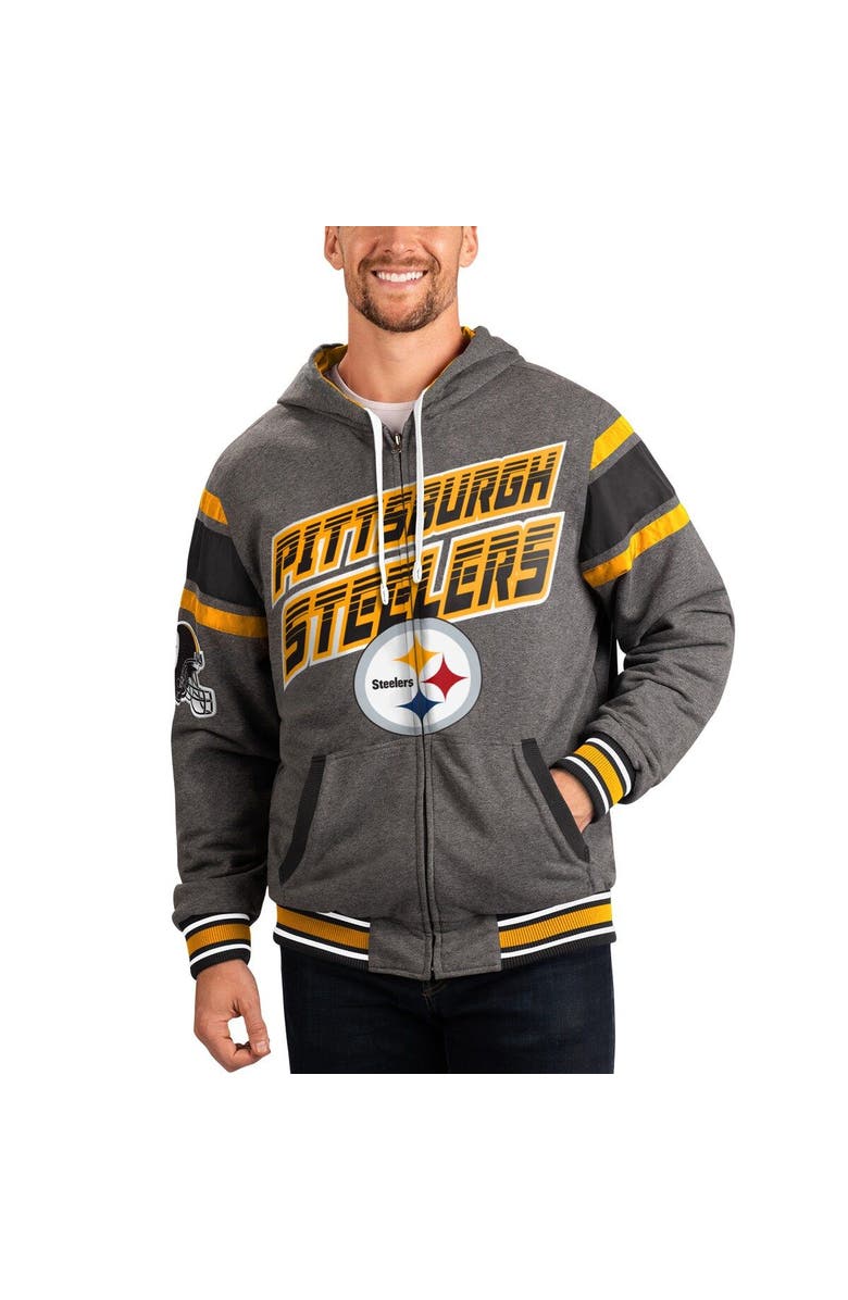 G-III SPORTS BY CARL BANKS Men's G-III Sports by Carl Banks Black/Gray Pittsburgh Steelers Extreme Full Back Reversible Hoodie Full-Zip Jacket, Alternate, color, Black