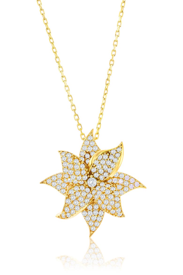 Rose Pavé Cubic Zirconia Flower Pendant Necklace, Main, color, YELLOW