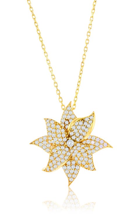 Rose Pavé Cubic Zirconia Flower Pendant Necklace