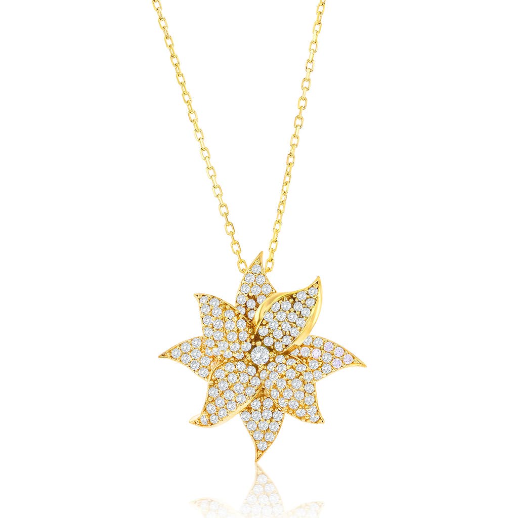 Suzy Levian Rose Sterling Silver White Cubic Zirconia Large Pave Flower Pendant