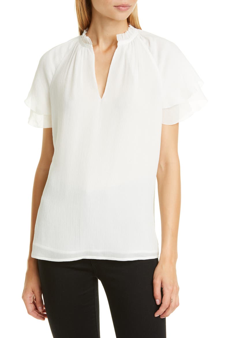 Split Neck Silk Top, Main, color, IVORY CLOUD