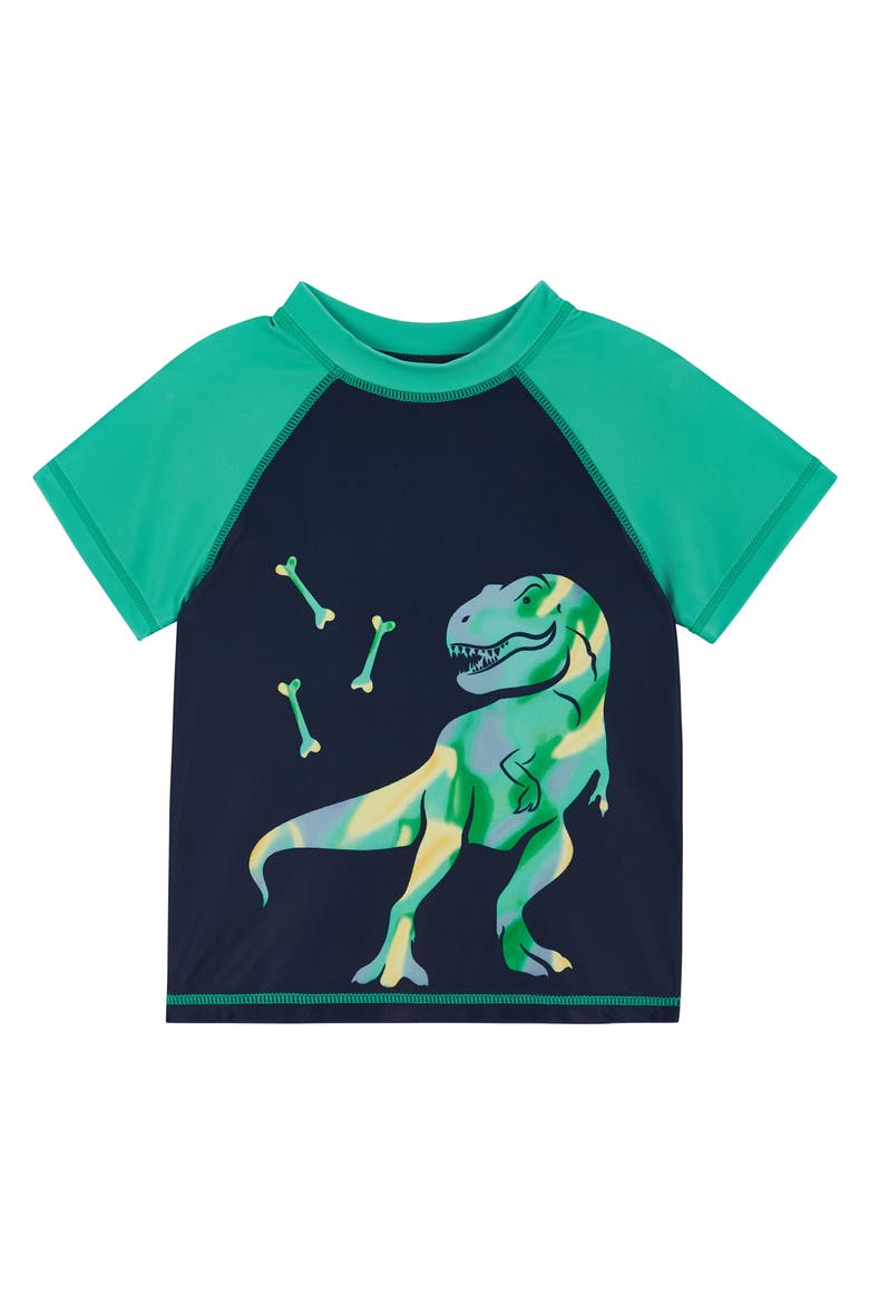 Dinosaur Rashguard T-Shirt & Swim Shorts Set, Alternate, color, NAVY