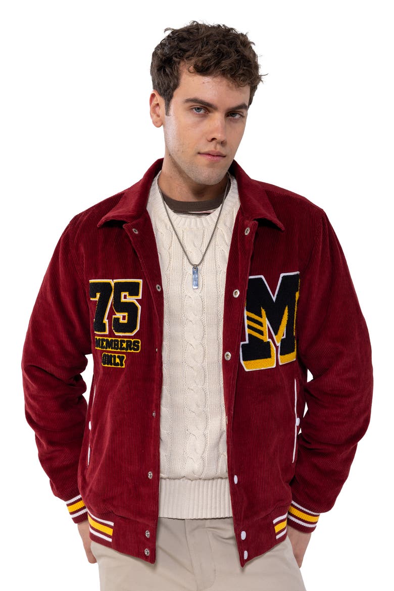 Corduroy Varsity Jacket, Main, color, Red