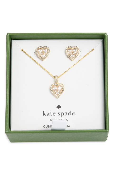 spell it out cubic zirconia heart pendant necklace & stud earrings set