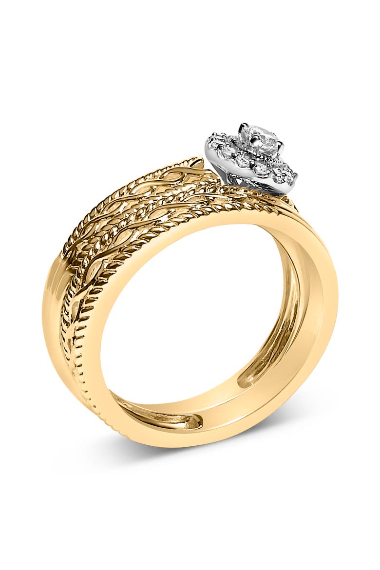 14K Yellow Gold Plated Silver 1/5 Cttw Diamond Engagement Ring and Wedding Band Set, Alternate, color, Yellow