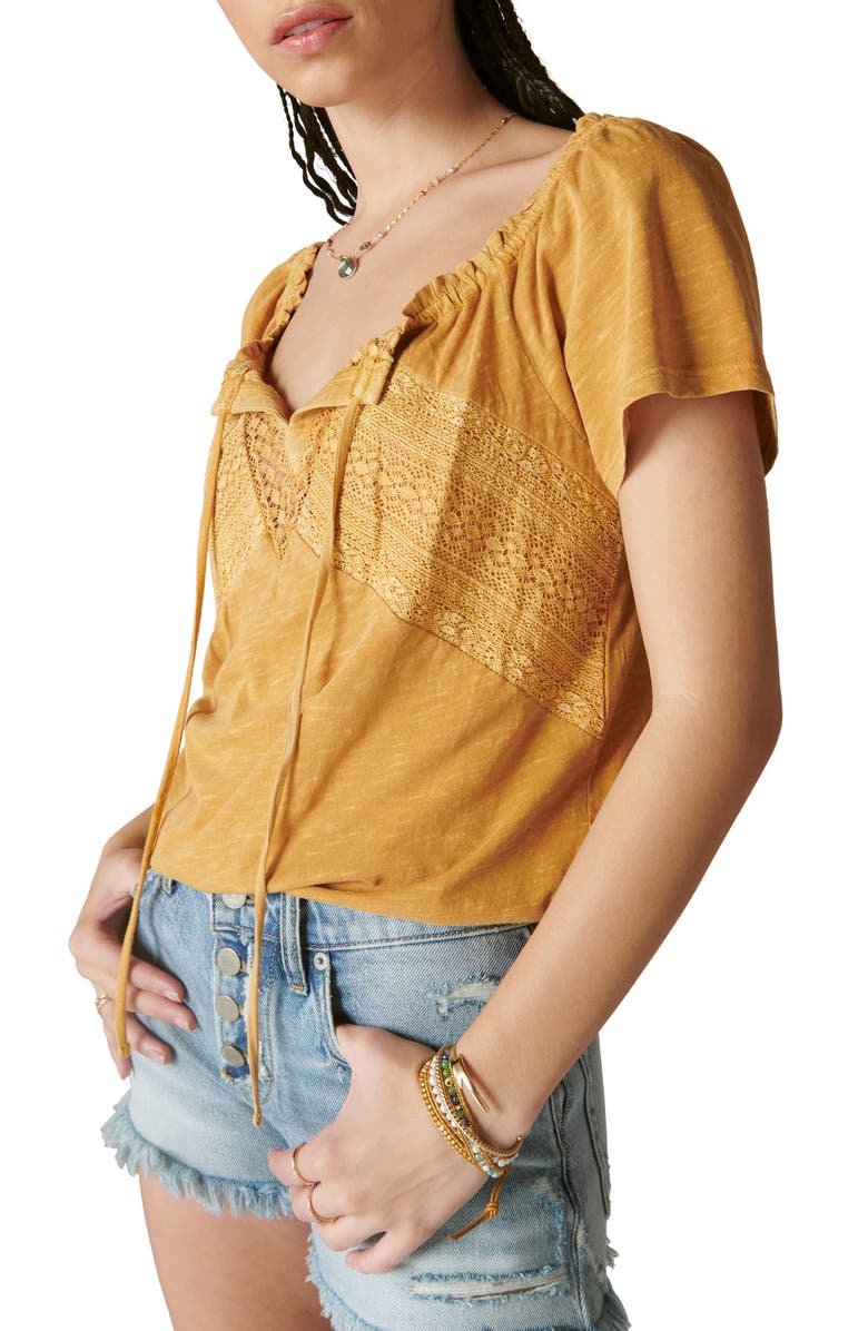 Lucky Brand Lace Bubble Top, Main, color, 