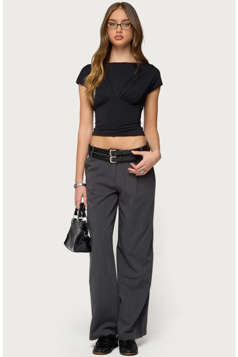 Leonah Ruched Boat Neck Crop Top, Alternate, color, BLACK