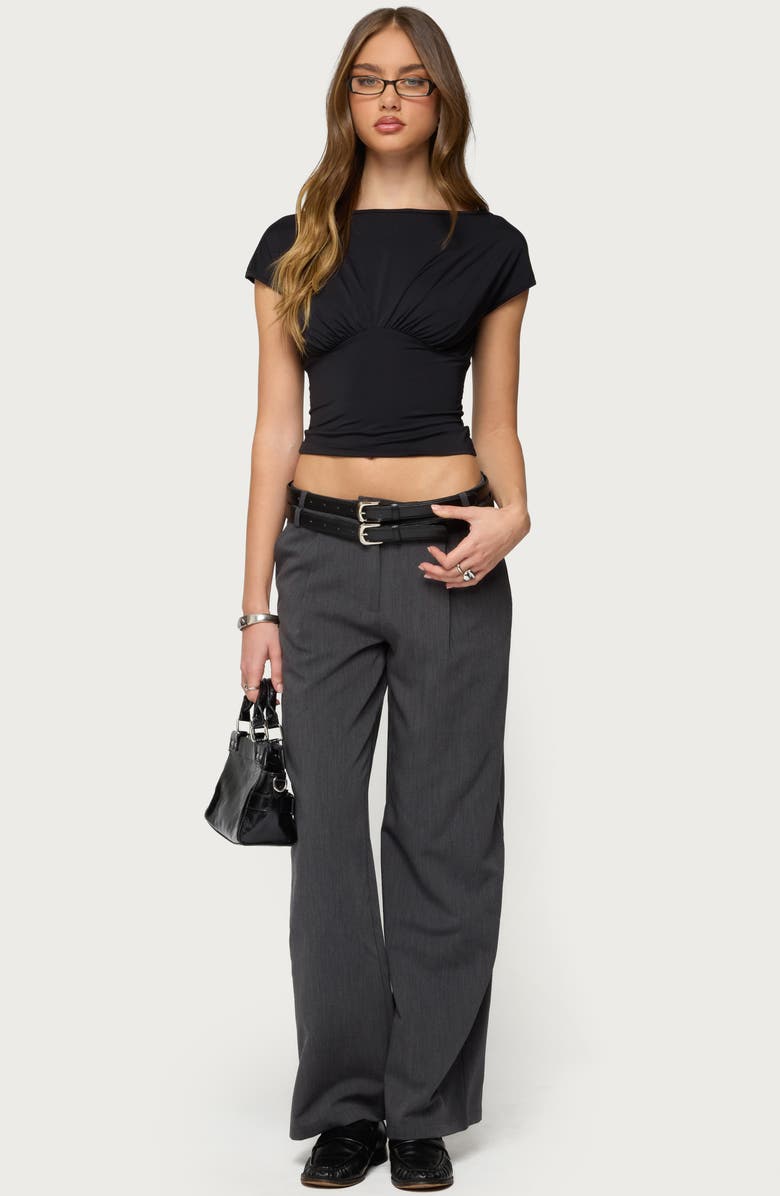 EDIKTED Leonah Ruched Boat Neck Crop Top, Alternate, color, 