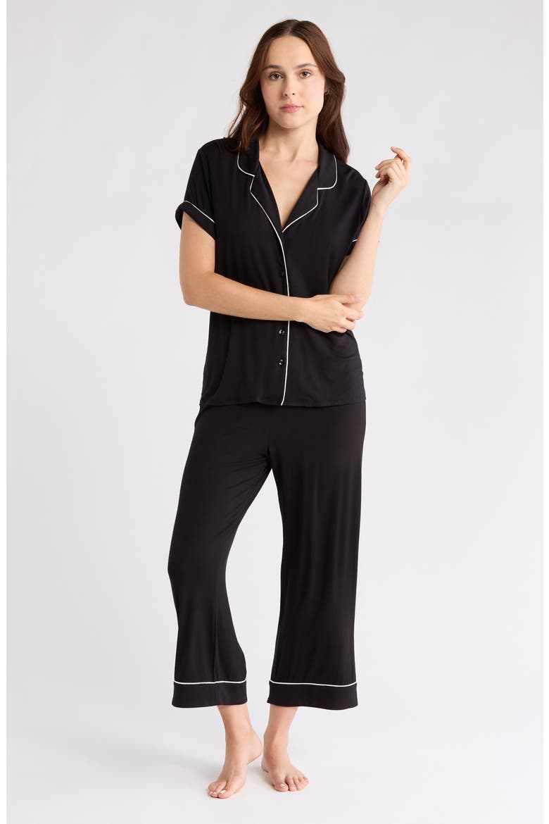 Tranquility Cropped 23-Inch Pajamas, Alternate, color, BLACK