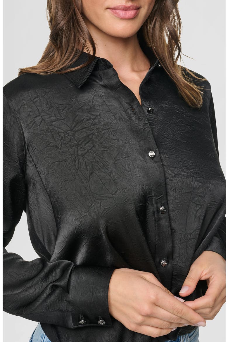 Twist Front Crinkle Satin Shirt, Alternate, color, BLACK
