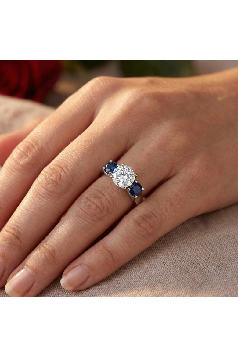 Certified 4Ct Diamond Blue Sapphire Engagement Ring 14k Gold Lab Grown, Alternate, color, 14k White Gold