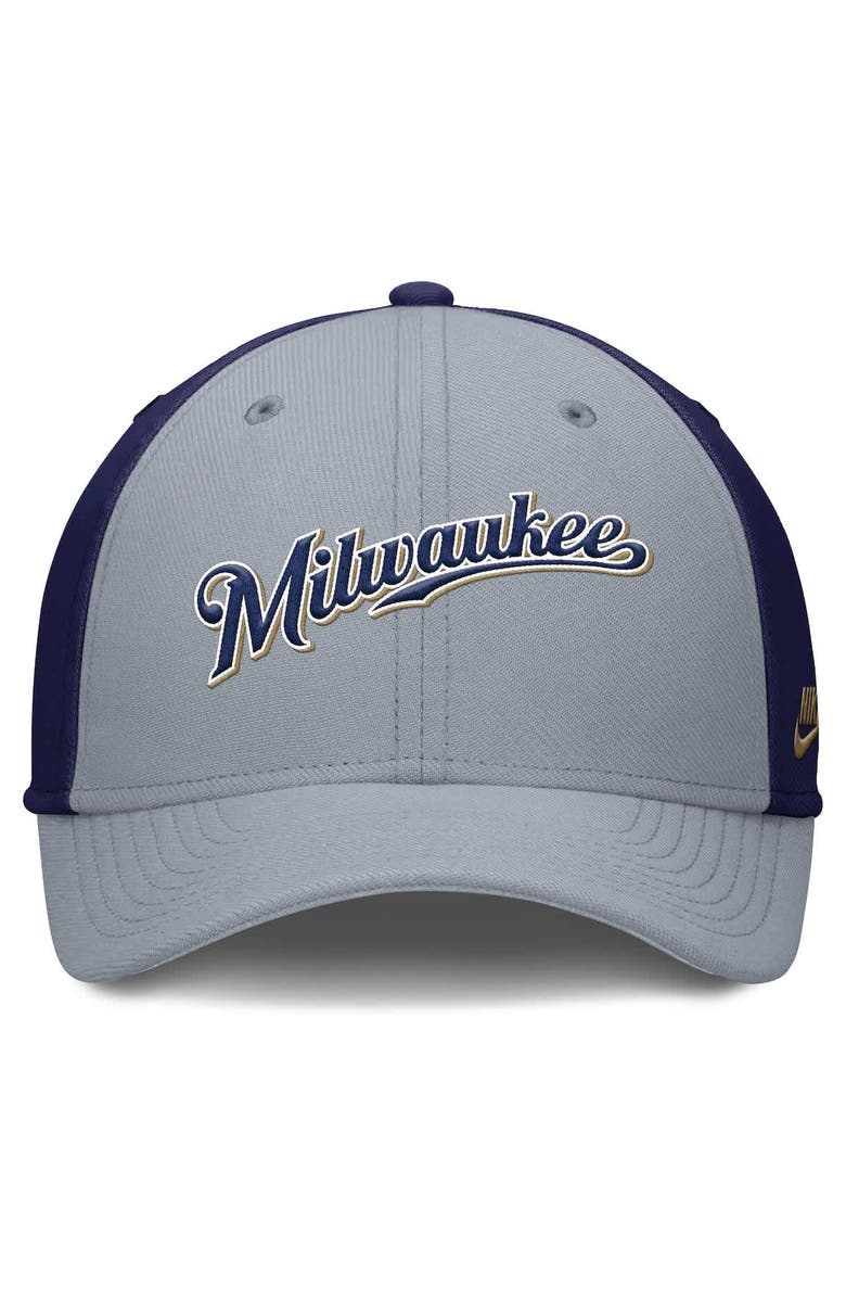 Nike Men's Nike Gray/Navy Milwaukee Brewers Rise Swoosh Performance Flex Hat, Alternate, color, Gray